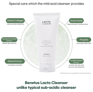 Lacto Cleanser with ingredients listed on a white background